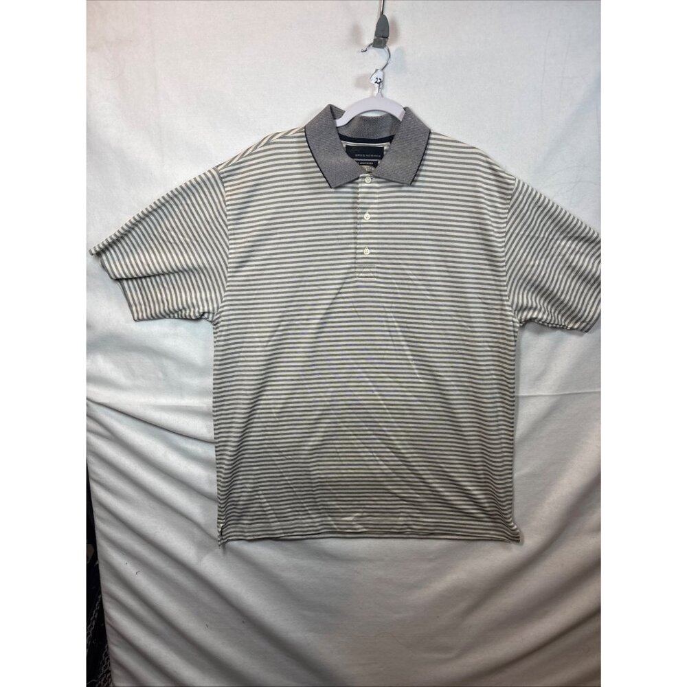 Greg Norman Men’s White Colorful Stripe Play Dry Collar Shirt‎ NWT Size Large